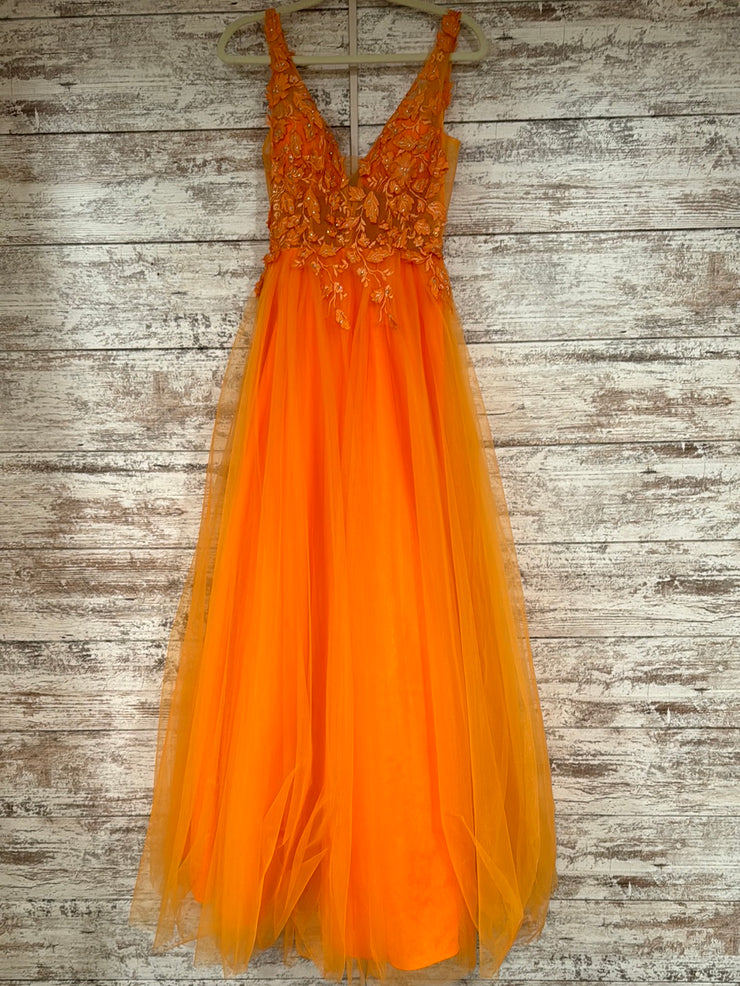 ORANGE/FLORAL A LINE GOWN