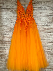 ORANGE/FLORAL A LINE GOWN $850