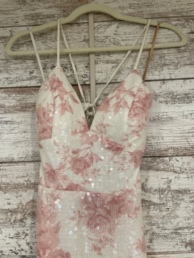 WHITE/PINK SPARKLY LONG DRESS