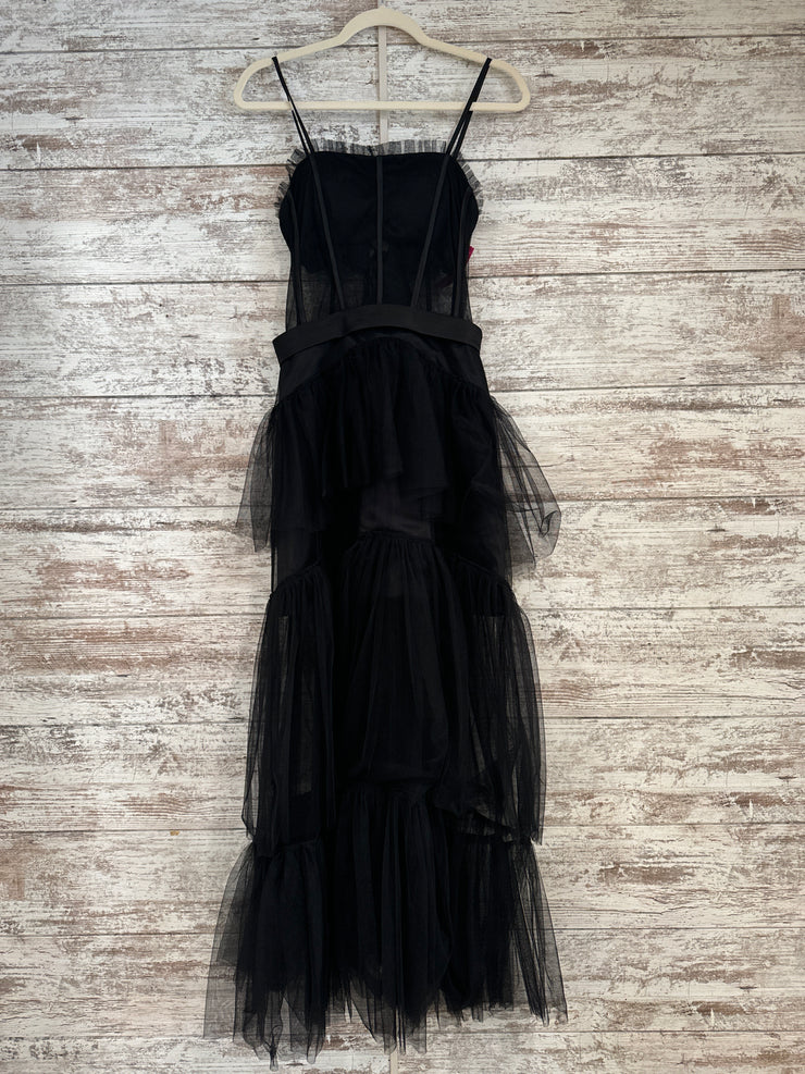 BLACK RUFFLED TIERED A LINE