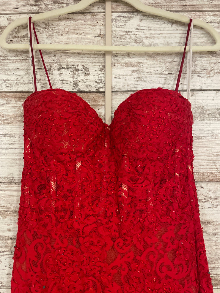RED SPARKLY LACE MERMAID GOWN