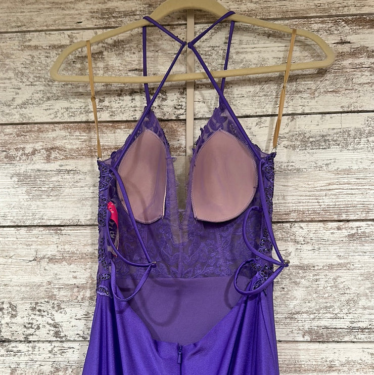 PURPLE FITTED LONG EVENING GOW