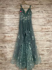 GREEN/FLORAL SPARKLY A LINE