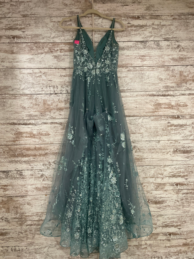 GREEN/FLORAL SPARKLY A LINE