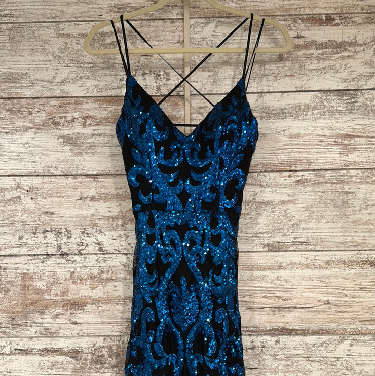 BLACK/BLUE SPARKLY LONG DRESS