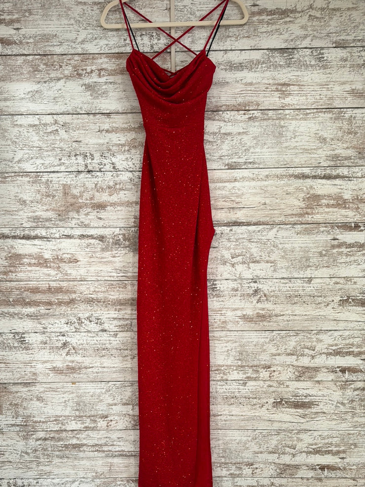 RED SPARKLY LONG EVENING GOWN
