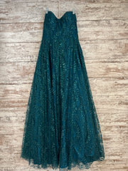 GREEN SPARKLY A LINE GOWN