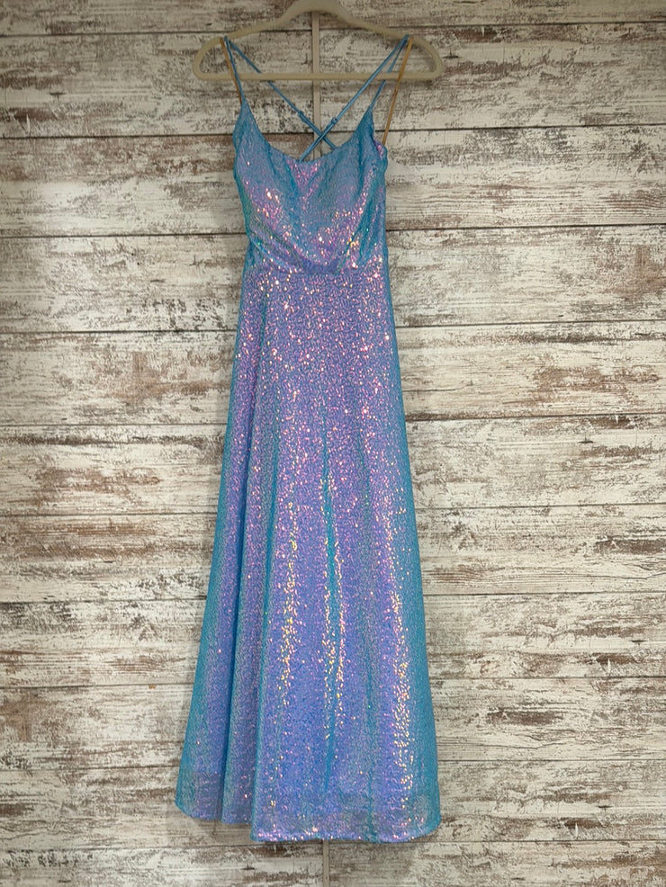 BLUE SPARKLY A LINE GOWN