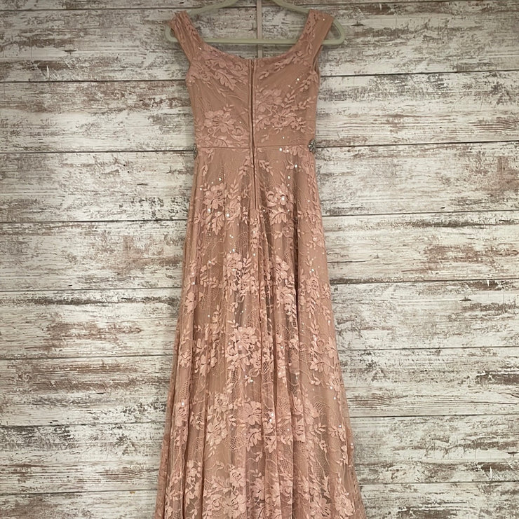 PINK LACE A LINE GOWN