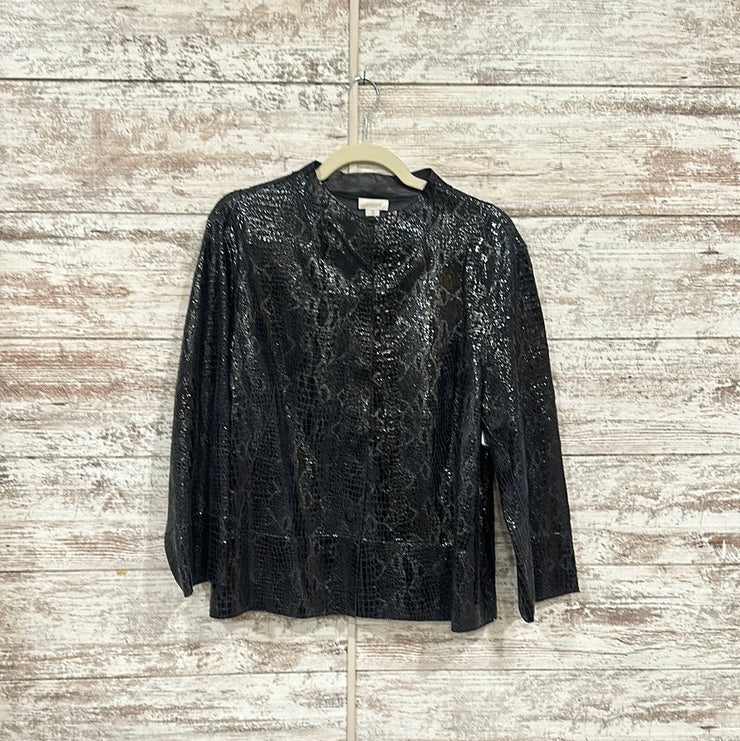 NAVY LEATHER EMBOSSED JACKET