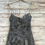 GRAY/FLORAL A LINE GOWN