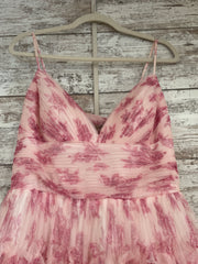 PINK/WHITE RUFFLED A LINE GOWN