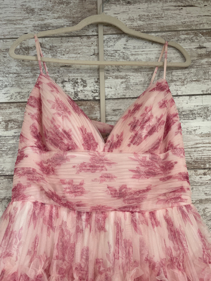 PINK/WHITE RUFFLED A LINE GOWN