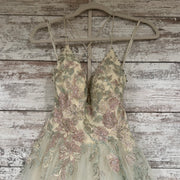 IVORY/GREEN FLORAL A LINE GOWN