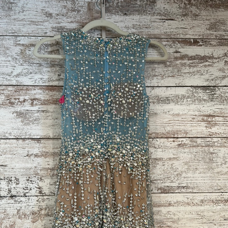 BLUE/SILVER/NUDE BEADED GOWN