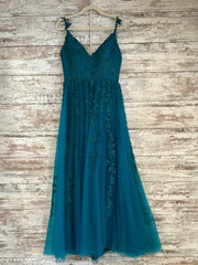 GREEN/FLORAL A LINE GOWN