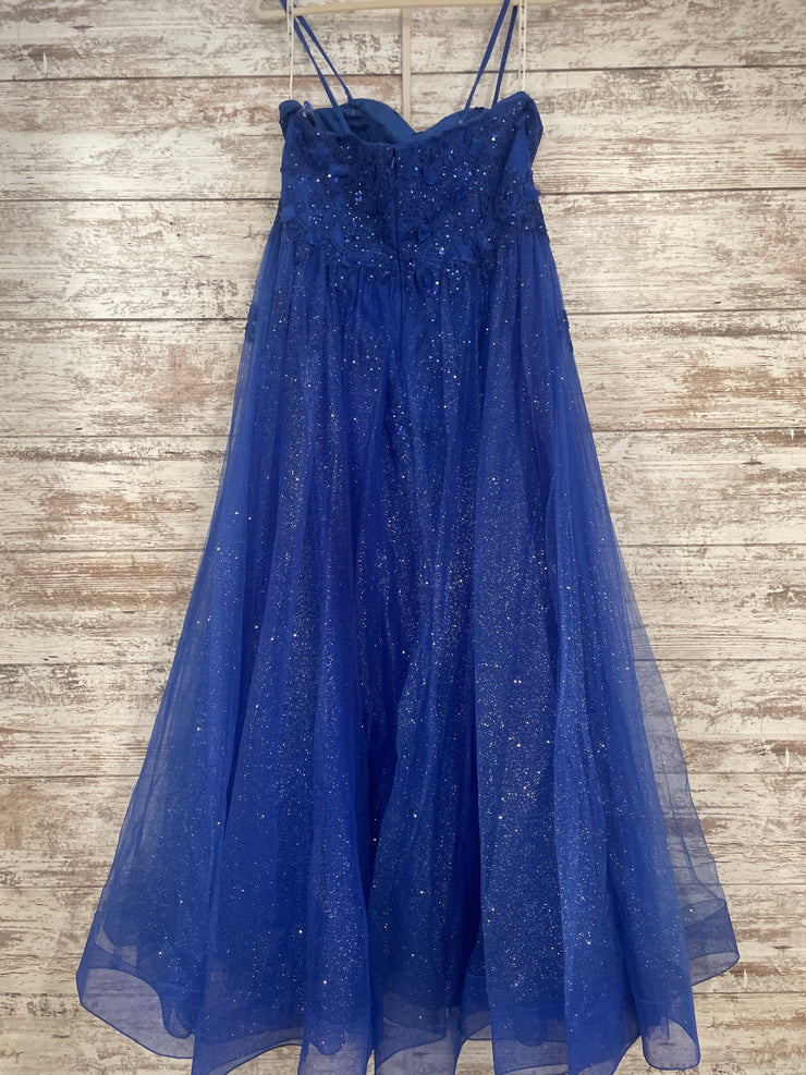 ROYAL BLUE/FLORAL A LINE GOWN