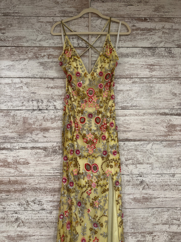 YELLOW/FLORAL BEADED DRESS-NEW