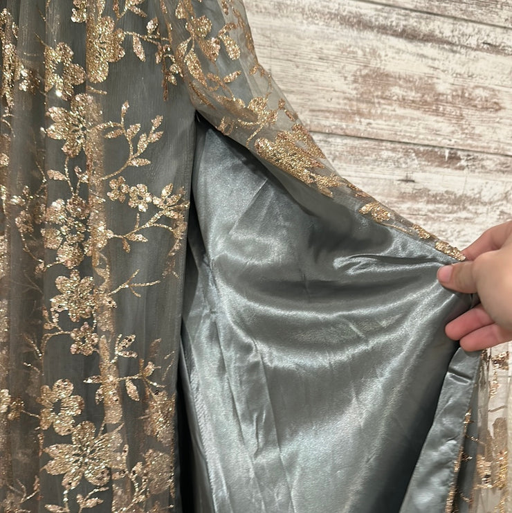 GRAY/GOLD SPARKLY A LINE GOWN