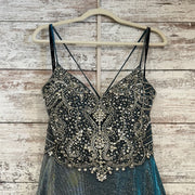 BLUE SPARKLY A LINE GOWN