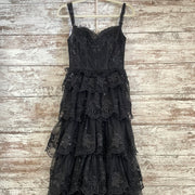BLACK RUFFLED A LINE GOWN