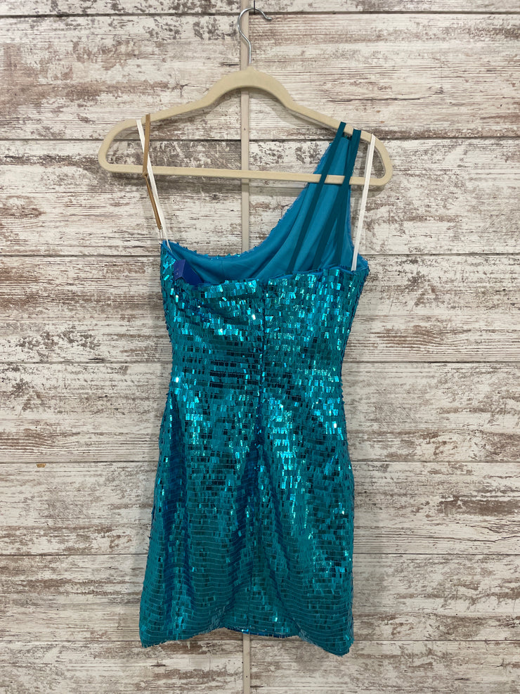 BLUE SHINY SHORT DRESS