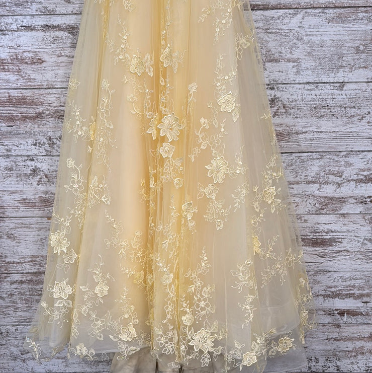 YELLOW/FLORAL A LINE GOWN