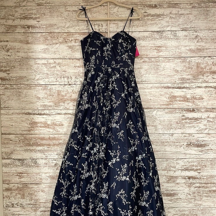 NAVY/SILVER A LINE GOWN