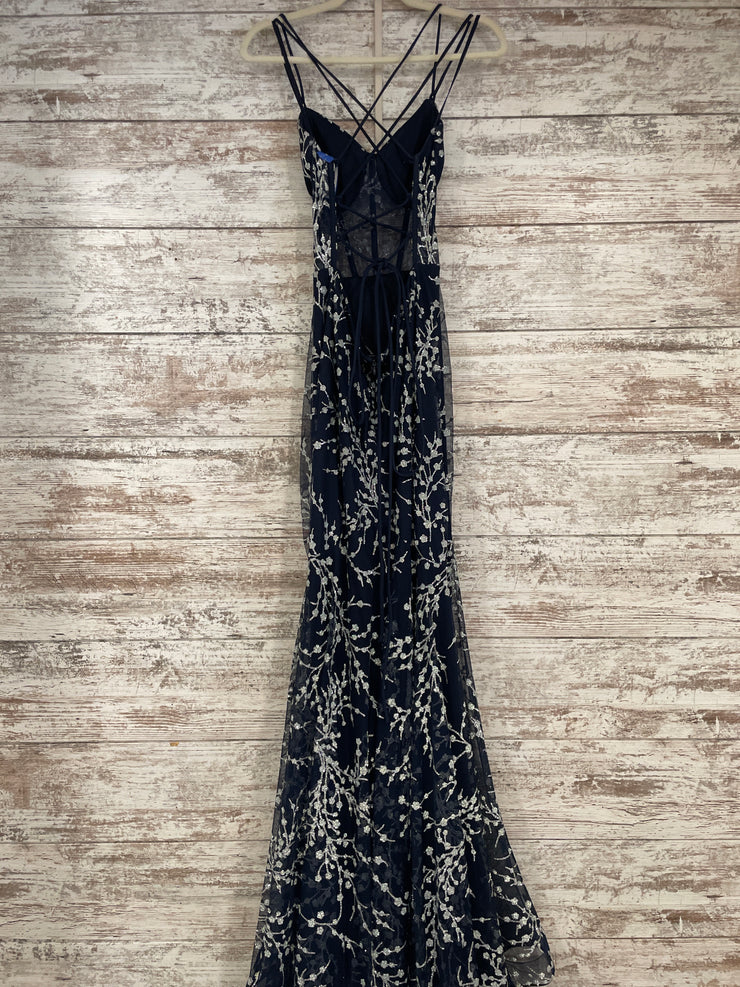 NAVY/SILVER LONG MERMAID GOWN