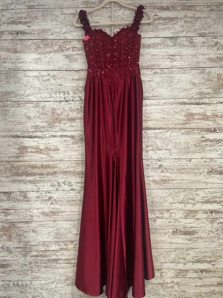 BURGUNDY/FLORAL LONG DRESS