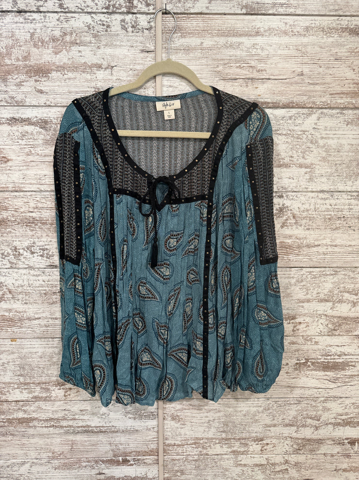 TEAL/BLACK LONG SLEEVE TOP