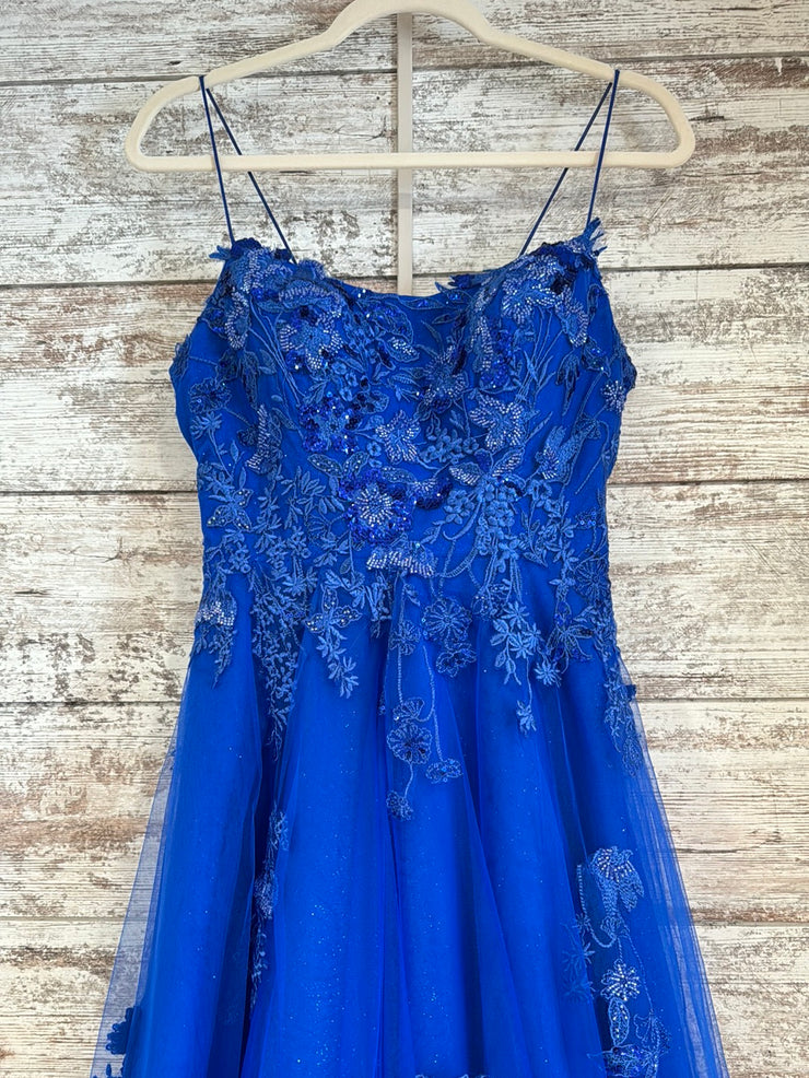 ROYAL BLUE/FLORAL A LINE GOWN