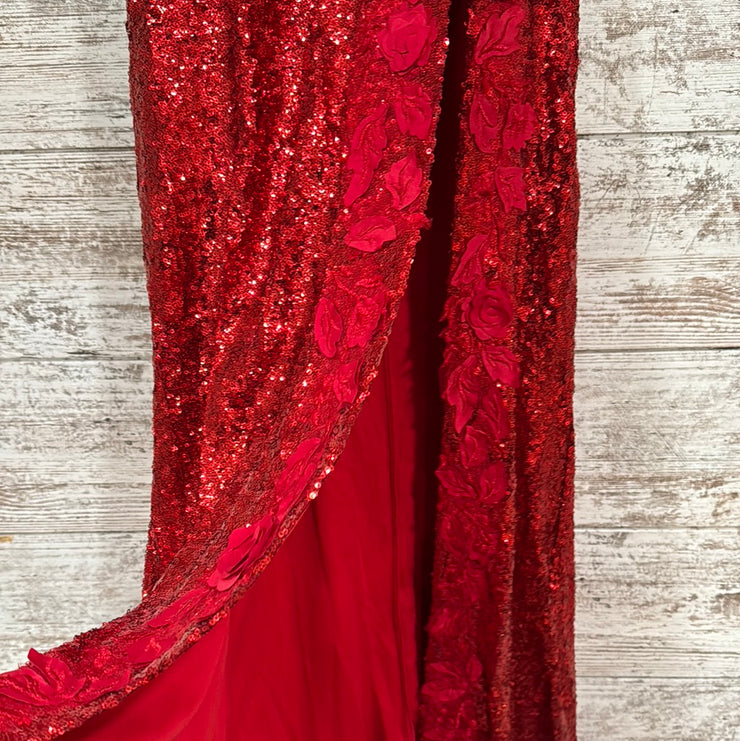 RED/FLORAL SPARKLY LONG DRESS