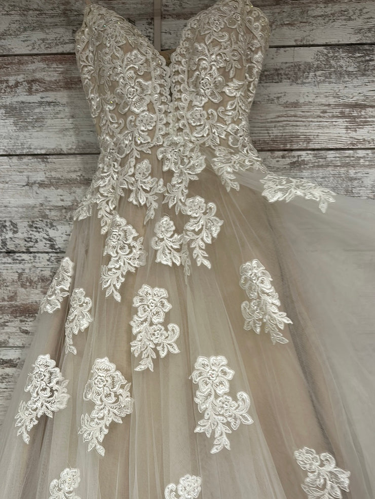 IVORY/NUDE FLORAL A LINE GOWN