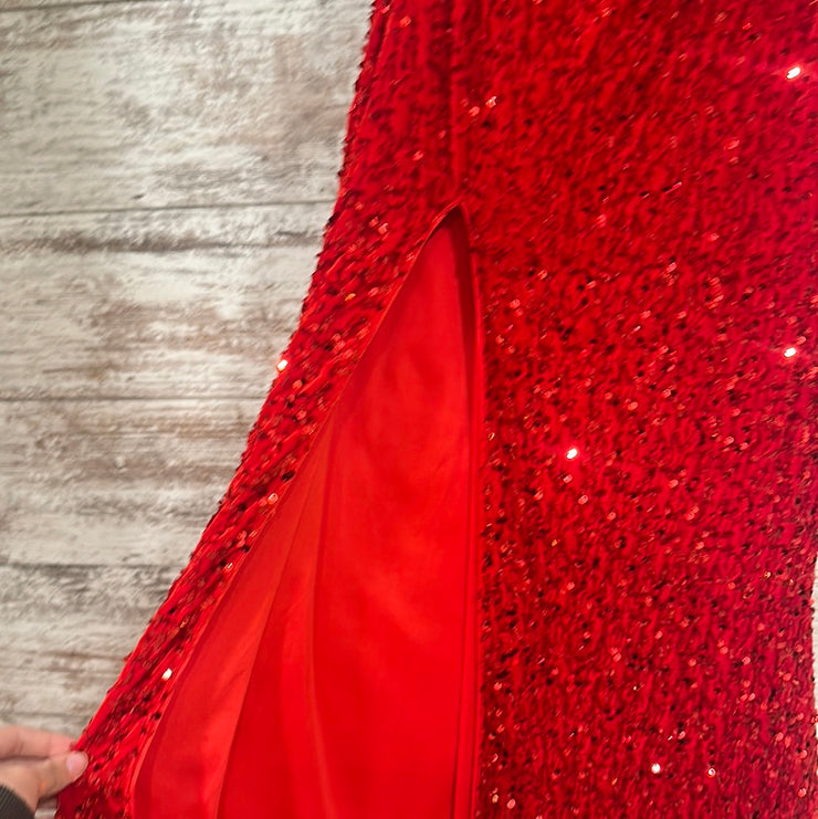 RED SEQUIN LONG EVENING GOWN