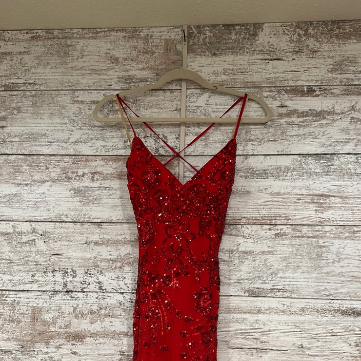 RED SEQUIN LONG EVENING GOWN