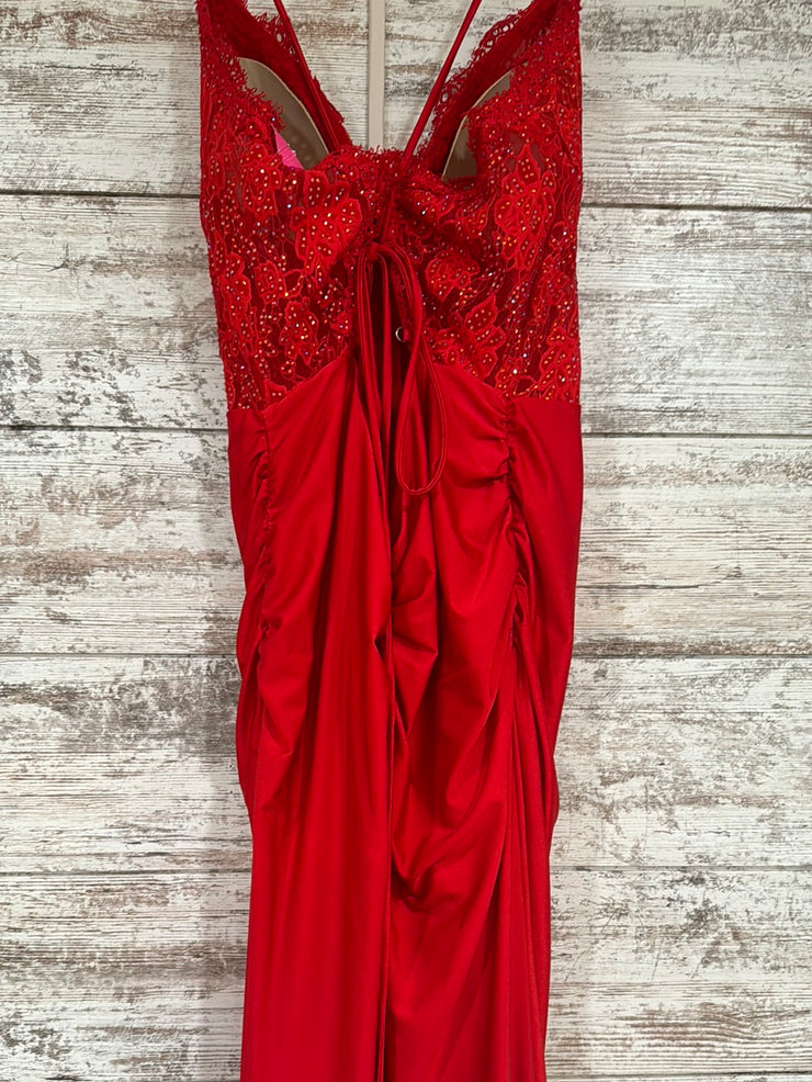 RED FITTED LONG DRESS