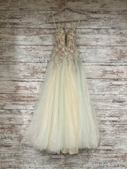 IVORY/GREEN FLORAL A LINE GOWN