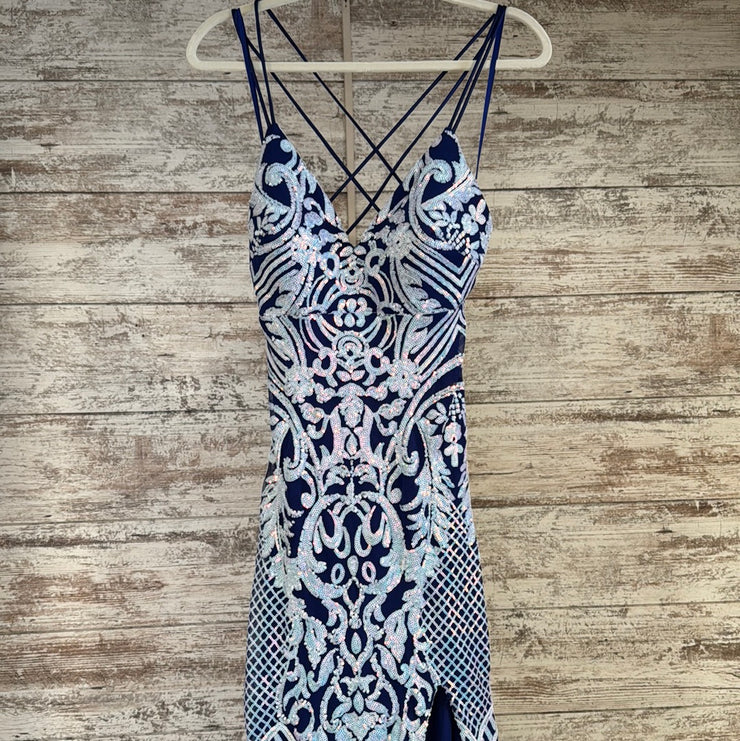 NAVY COLORFUL SPARKLY LONG DRE