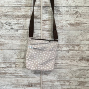 TAN/WHITE POLKA DOT CROSSBODY