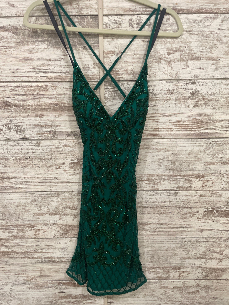 GREEN BEADED SHORT DRESS (NEW)