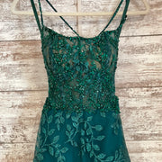 GREEN SPARKLY A LINE GOWN
