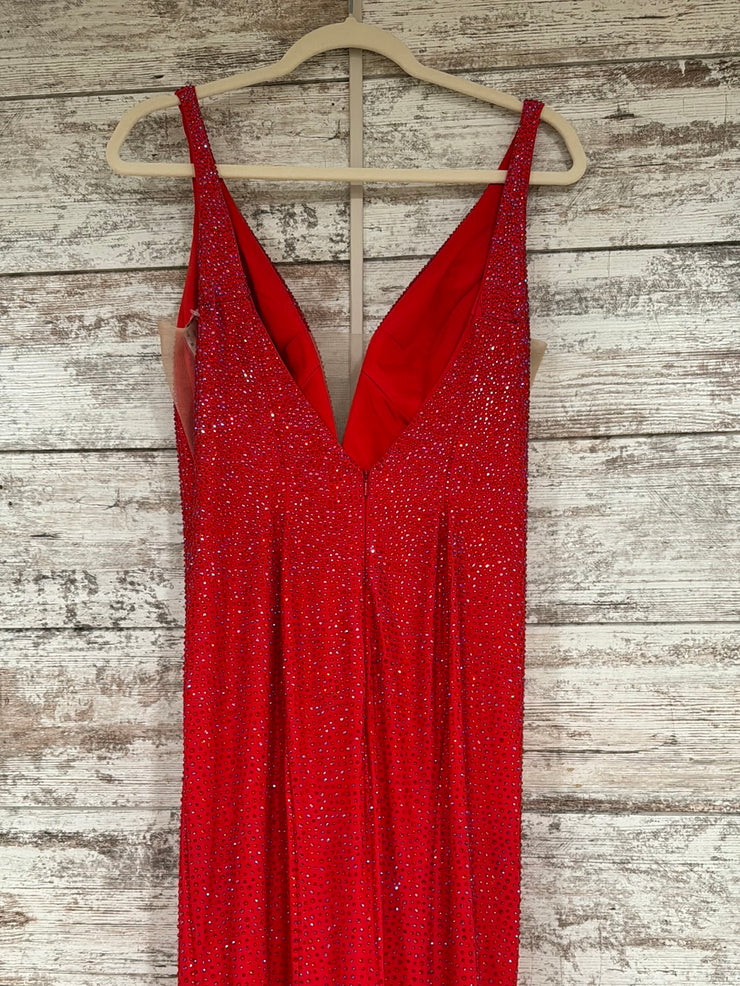 RED BEADED LONG EVENING GOWN
