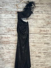 BLACK SEQUIN DRESS W/FEATHER