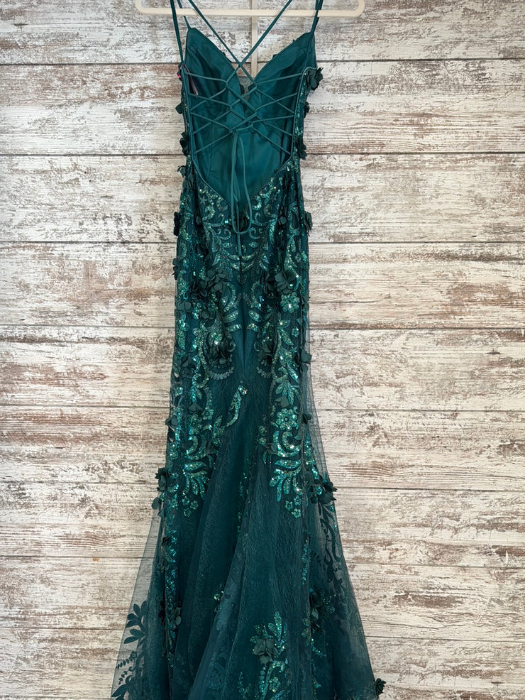 GREEN/FLORAL SPARKLY LONG DRES