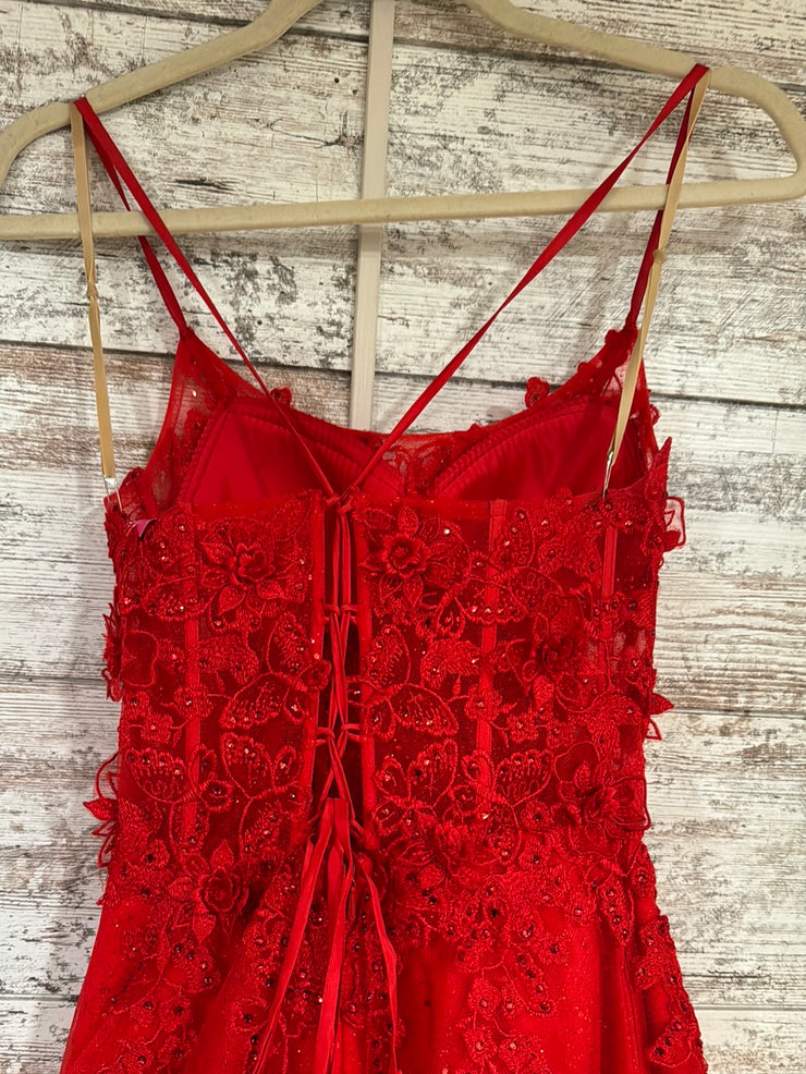 RED/FLORAL A LINE GOWN