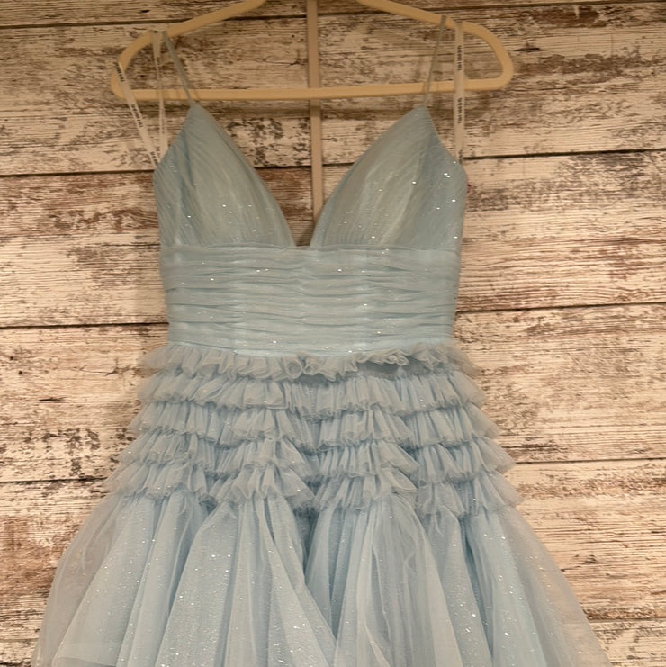 BLUE TIERED A LINE GOWN $800