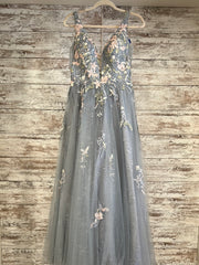 GRAY/FLORAL A LINE GOWN