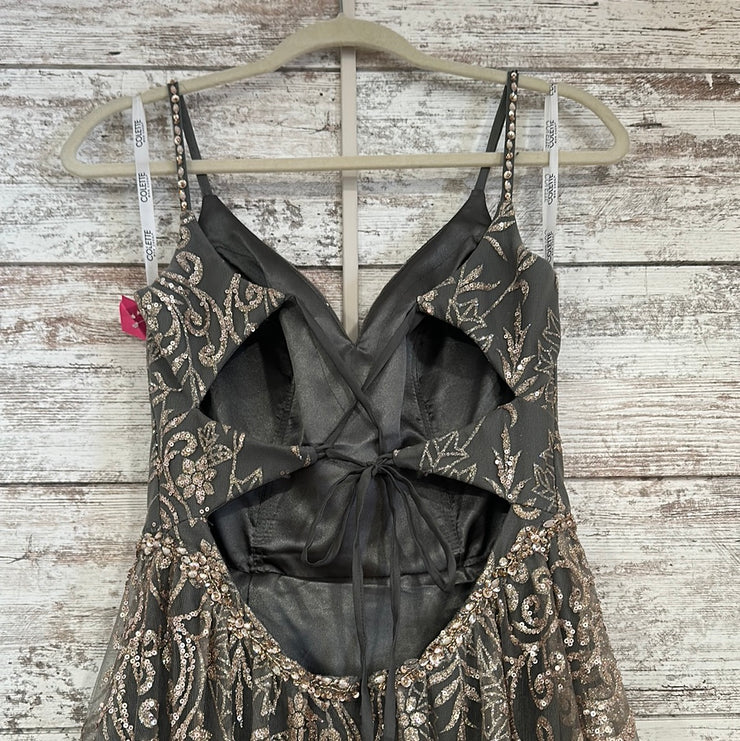 GRAY/GOLD A LINE GOWN