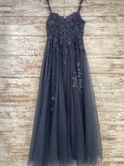 GRAY/BLUE FLORAL A LINE GOWN